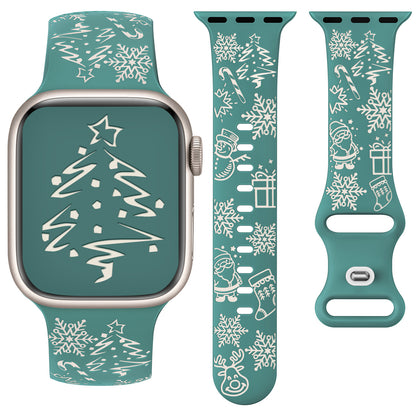 Two-Tone Engraved Christmas Silicone Band for Apple Watch Bands Women Men