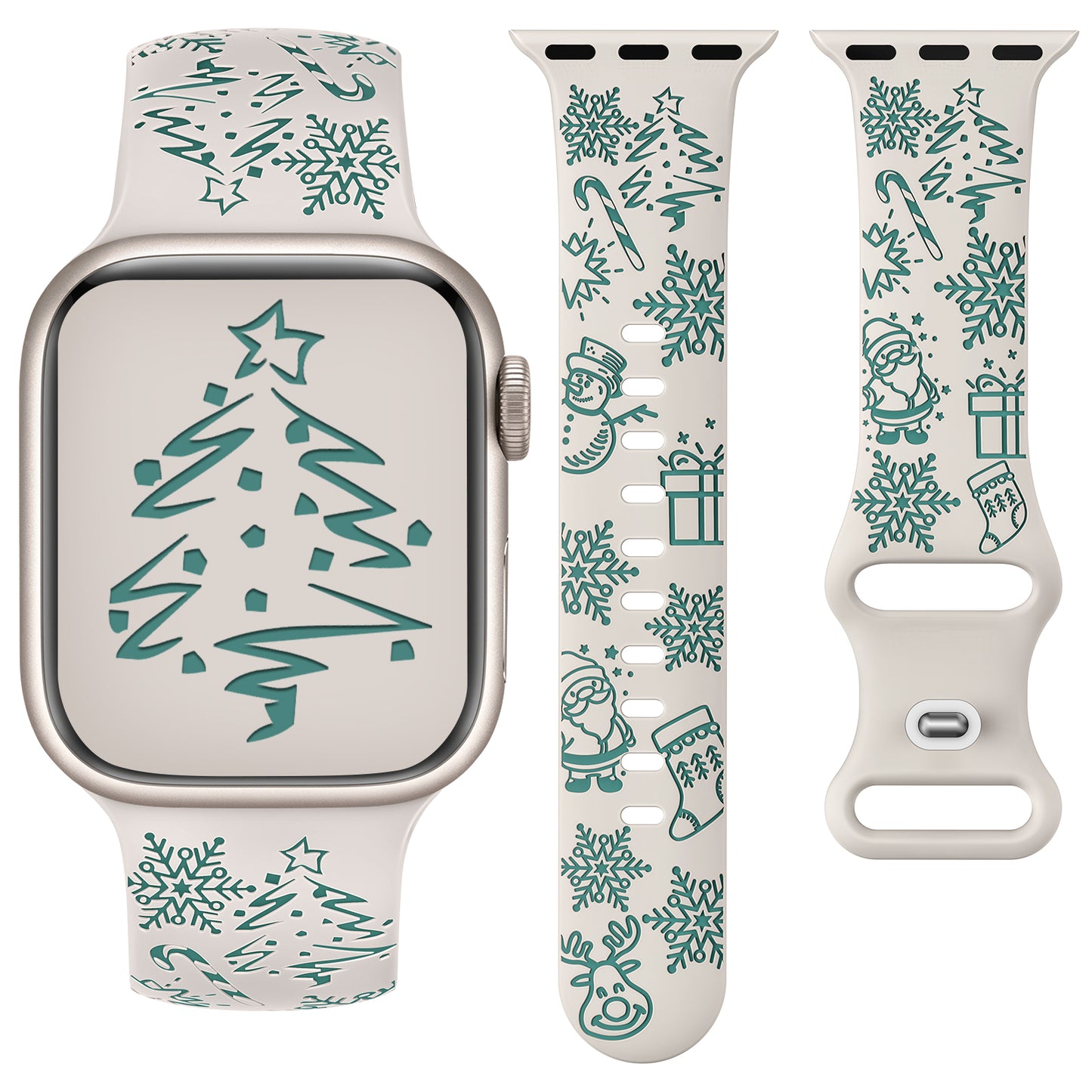 Two-Tone Engraved Christmas Silicone Band for Apple Watch Bands Women Men