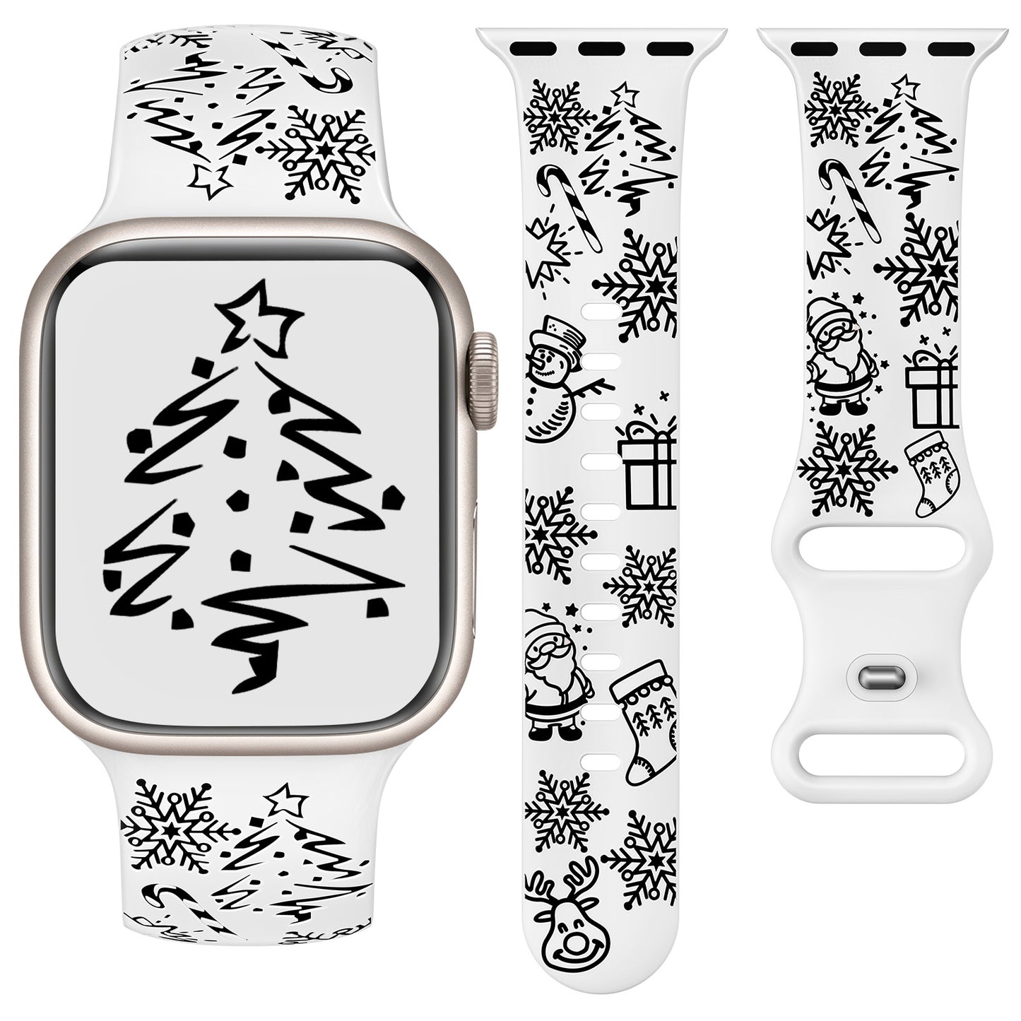 Two-Tone Engraved Christmas Silicone Band for Apple Watch Bands Women Men