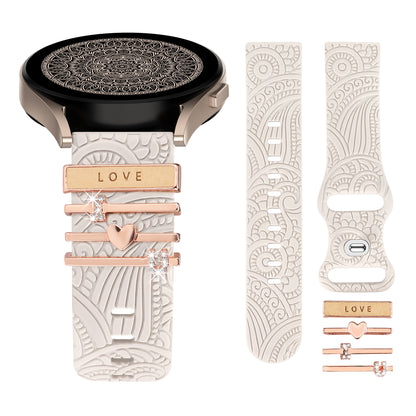 TOYOUTHS Decorative Ring Loop Compatible with Samsung Galaxy Watch 4 & 5 40mm 44mm Band Charms, Glitter Boho Engraved Silicone Straps for Watch 5 Pro/Watch 4 Classic/Watch 3 41mm/Active 2