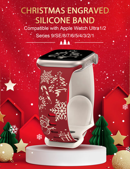 Two-Tone Engraved Christmas Silicone Band for Apple Watch Bands Women Men