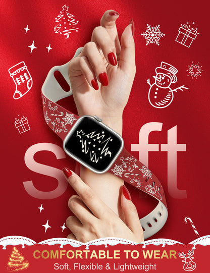 Two-Tone Engraved Christmas Silicone Band for Apple Watch Bands Women Men