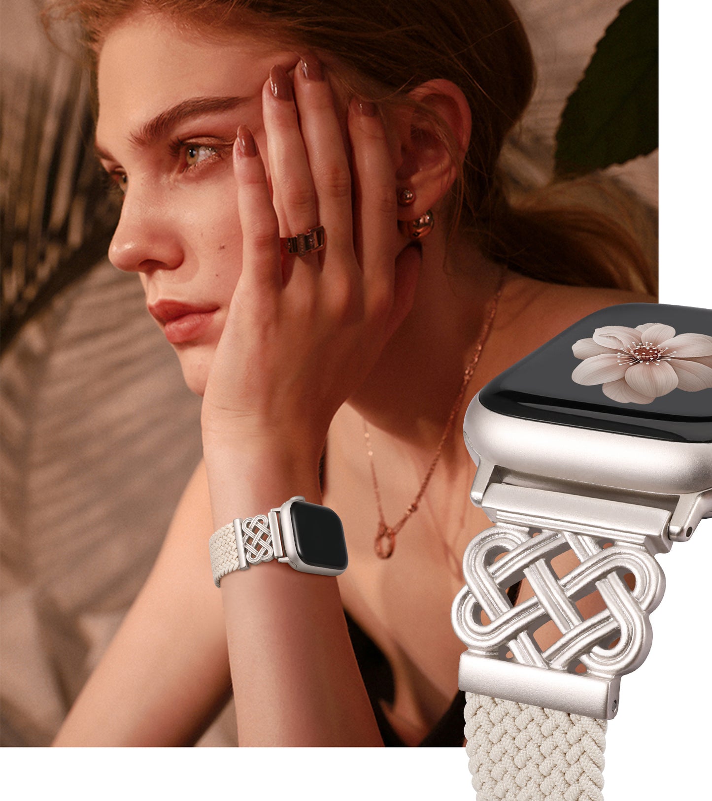 Braided Magnetic Band Compatible with Apple Watch Bands 38/40/41/42/44/45/46/49mm Women Men, Celtic Knot Stretchy Elastic Nylon Fabric Woven Strap for iWatch Series 11 10 9 8 7 6 5 4 SE/Ultra 3 2 1