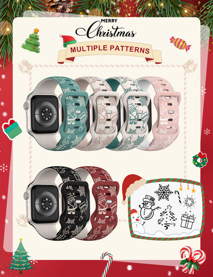 Two-Tone Engraved Christmas Silicone Band for Apple Watch Bands Women Men