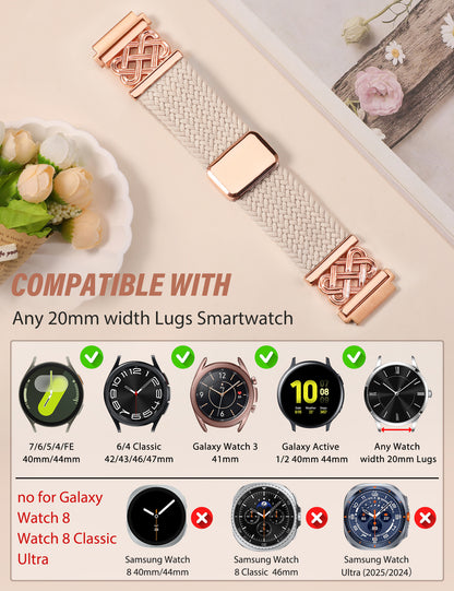 OYOUTHS Braided Bracelet Compatible with Samsung Galaxy Watch 7/6/5/4/FE/Active 2 40mm 44mm/Watch 6 Classic 43/47mm/Watch 5 Pro 45mm Band, 20mm Celtic Knot Magnetic Clasp Stretchy Nylon Strap