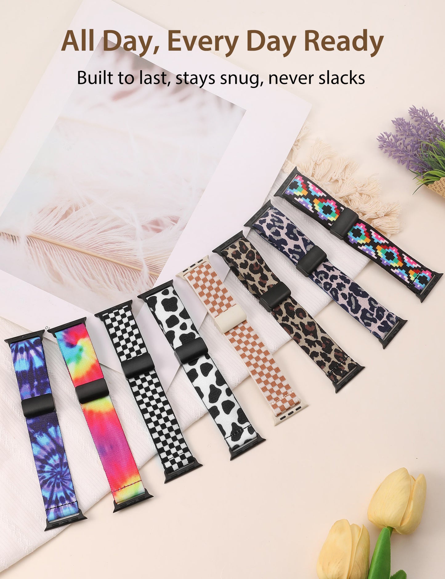 TOYOUTHS Stretchy Loop Band with Magnetic Clasp Compatible with Apple Watch Band Women 40mm 38mm 41mm 42mm 44mm 45mm 46mm 49mm, Elastic Nylon Fabric Strap for iWatch Series 10 9 8 7 6 SE 5 4 3 Ultra 2