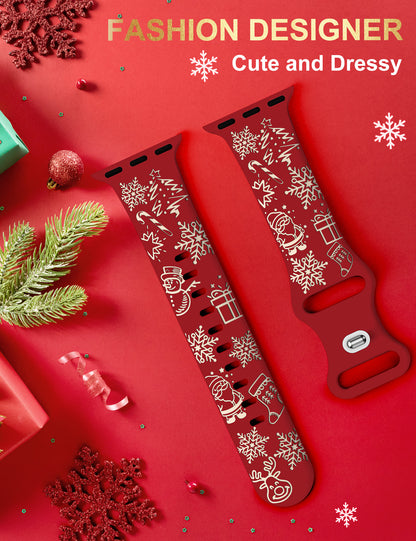 Two-Tone Engraved Christmas Silicone Band for Apple Watch Bands Women Men