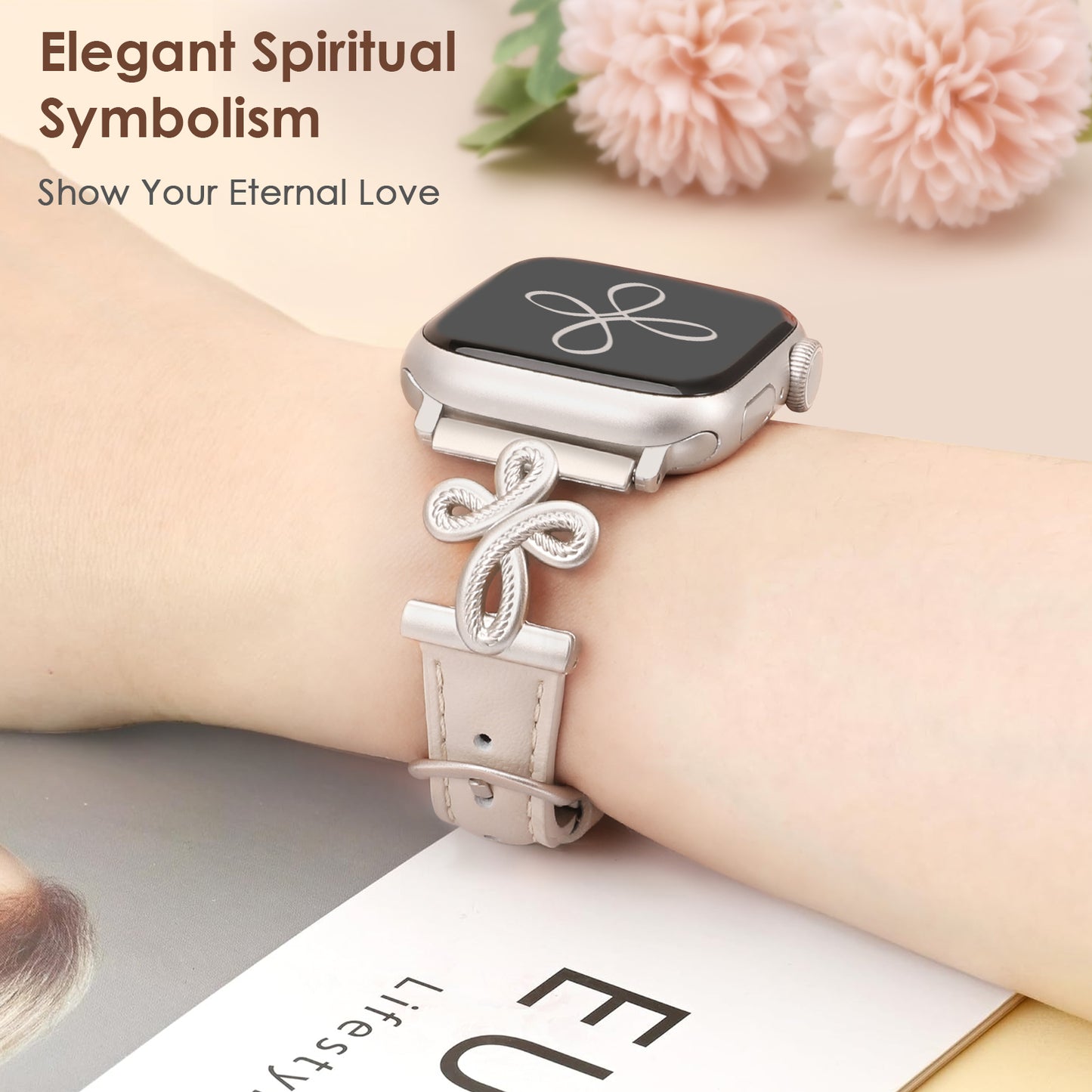TOYOUTHS Slim Leather Band Compatible with Apple Watch Bands 42/41/40/38mm Women, Top Grain Genuine Celtic Knot Cross Dressy Thin Fashion Strap for iWatch Series 10/9/SE/8/7/6/5/4/3/2/1