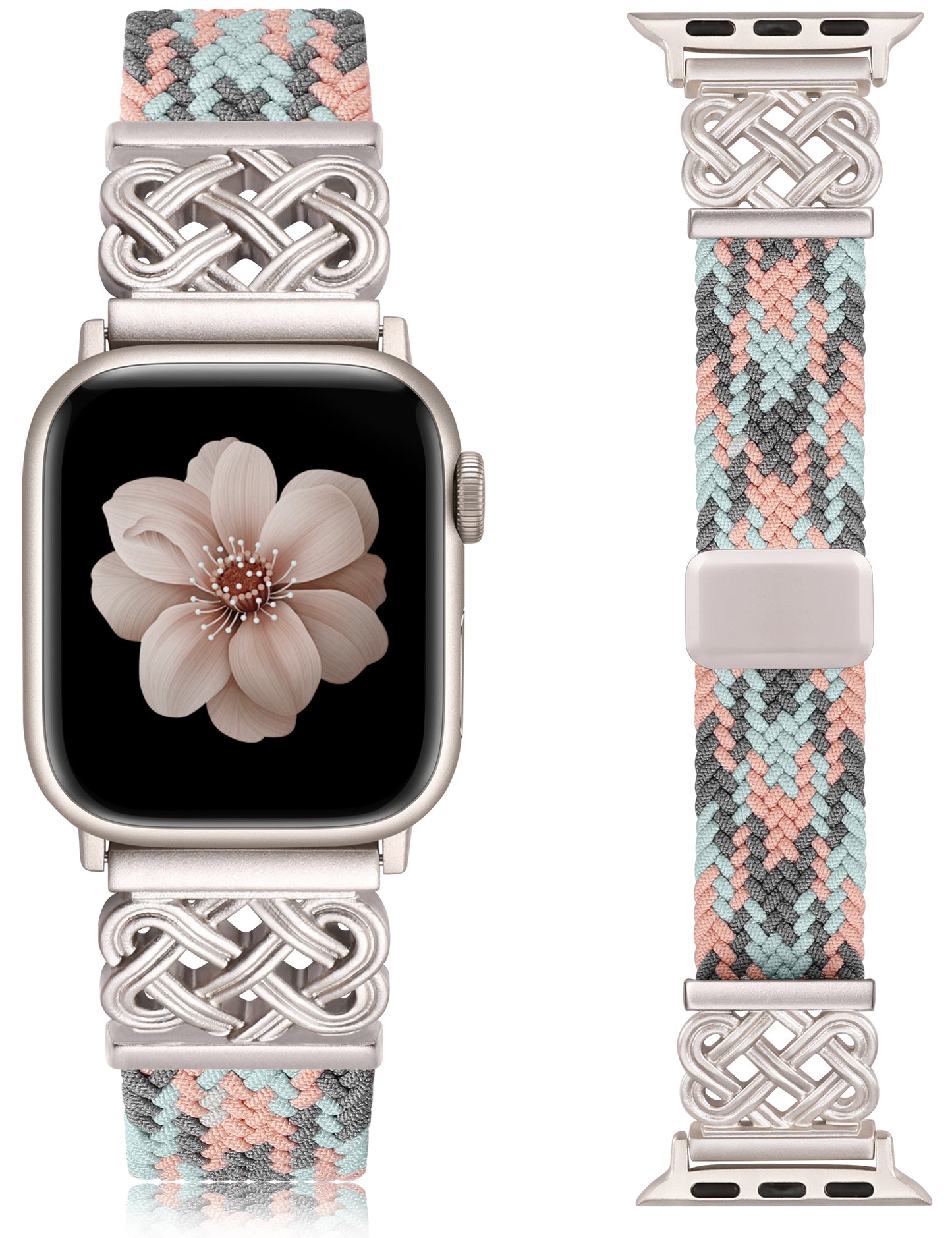Braided Magnetic Band Compatible with Apple Watch Bands 38/40/41/42/44/45/46/49mm Women Men, Celtic Knot Stretchy Elastic Nylon Fabric Woven Strap for iWatch Series 11 10 9 8 7 6 5 4 SE/Ultra 3 2 1