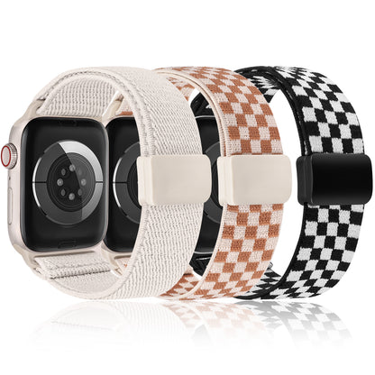 3 Pack Stretchy Loop Band with Magnetic Clasp Compatible with Apple Watch Band 40mm 38mm 41mm 42mm 44mm 45mm 46mm 49mm, Nylon Braided Elastic Strap for iWatch Series 10 9 8 7 6 SE 5 4 3 Ultra 2 1