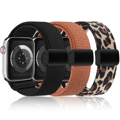 3 Pack Stretchy Loop Band with Magnetic Clasp Compatible with Apple Watch Band 40mm 38mm 41mm 42mm 44mm 45mm 46mm 49mm, Nylon Braided Elastic Strap for iWatch Series 10 9 8 7 6 SE 5 4 3 Ultra 2 1