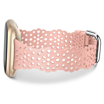 TOYOUTHS Compatible with Fitbit Sense/Sense 2 Band/Versa 3/Versa 4 Bands Women Soft Silicone Replacement Strap Dressy Lace Flower Cut-Outs Breathable Waterproof Sport Wristband Accessories