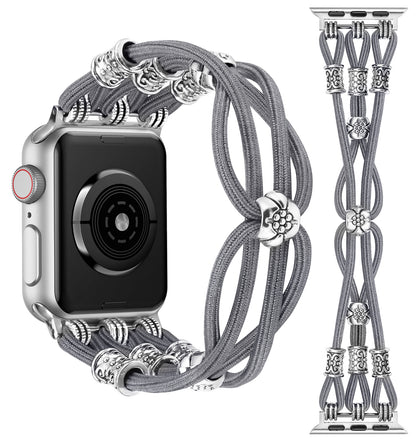 Beaded Bracelet Compatible with Apple Watch Band 41mm 40mm 38mm 49mm 45mm 44mm 42mm Women, Boho Western Dressy Elastic Stretchy Fancy Charms Solo Loop Strap for iWatch Series 8/SE/Ultra/7/6/5/4/3/2/1