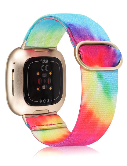TOYOUTHS Compatible with Fitbit Sense/Sense 2 Band/Versa 3/Versa 4 Bands Women Men Elastic Adjustable Nylon Fabric Strap Scrunchies Solo Loop Stretchy Bracelet Dressy Sport Wristband Accessories