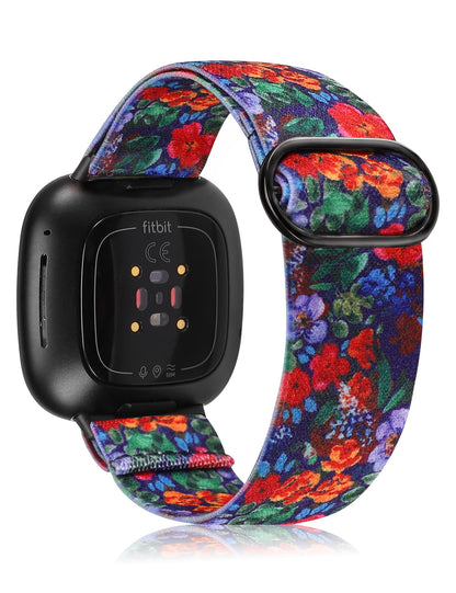 TOYOUTHS Compatible with Fitbit Sense/Sense 2 Band/Versa 3/Versa 4 Bands Women Men Elastic Adjustable Nylon Fabric Strap Scrunchies Solo Loop Stretchy Bracelet Dressy Sport Wristband Accessories
