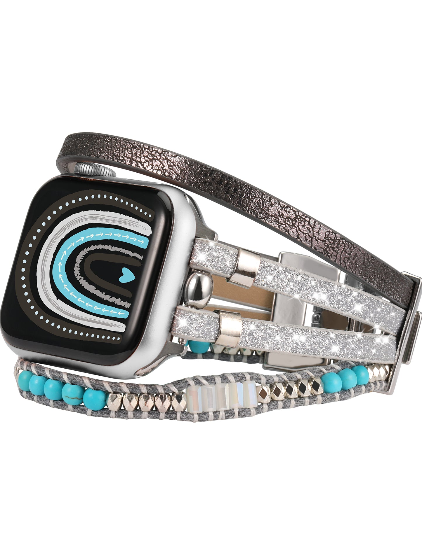 TOYOUTHS Compatible With Apple Watch Band Bracelet Multi-Strand Leather Sparkle Braided Wrap with Beaded Boho Bling Jewelry Dressy 41mm 40mm 38mm Band for iwatch Series SE 8 7 6 5 4 3 2 1