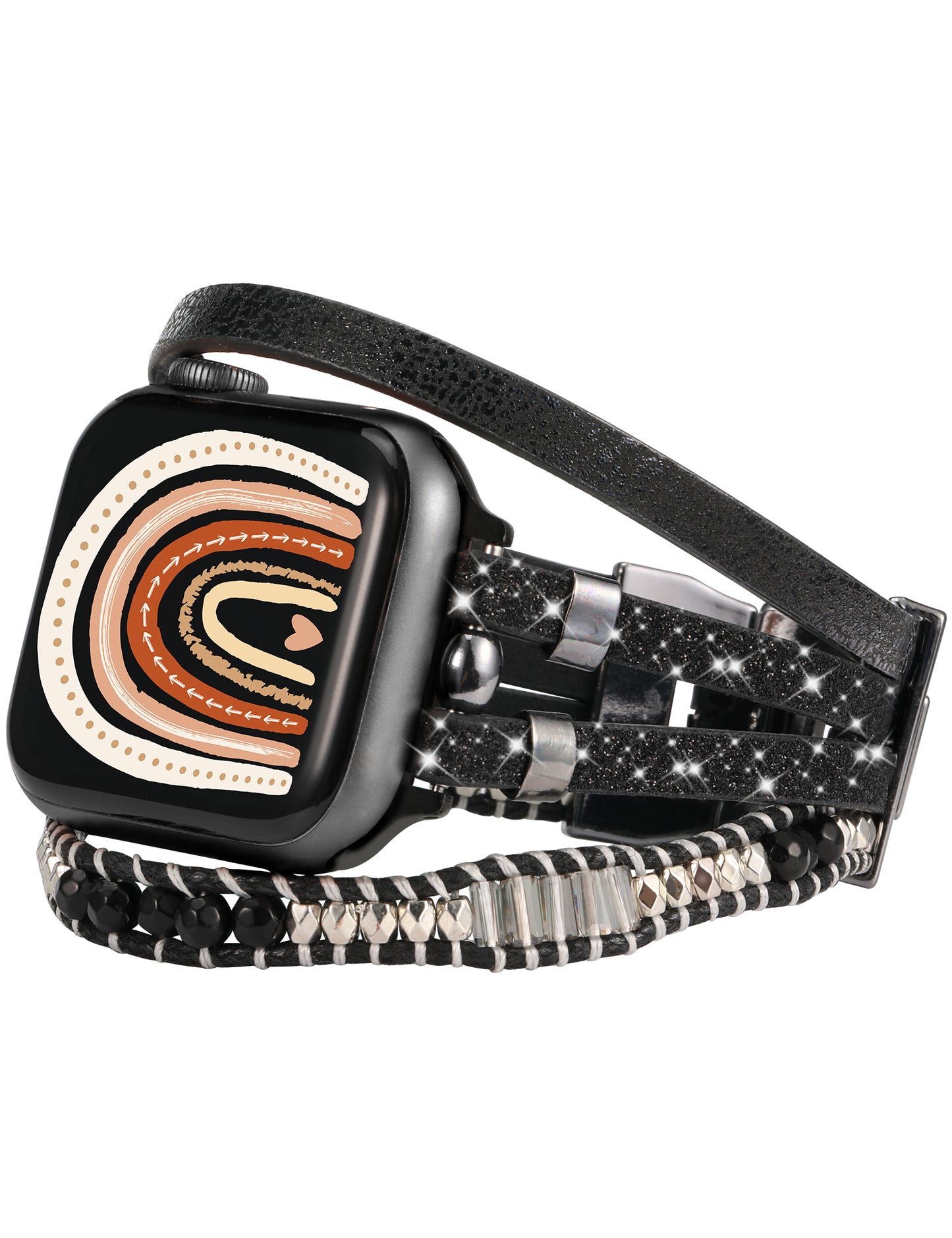 TOYOUTHS Compatible With Apple Watch Band Bracelet Multi-Strand Leather Sparkle Braided Wrap with Beaded Boho Bling Jewelry Dressy 41mm 40mm 38mm Band for iwatch Series SE 8 7 6 5 4 3 2 1