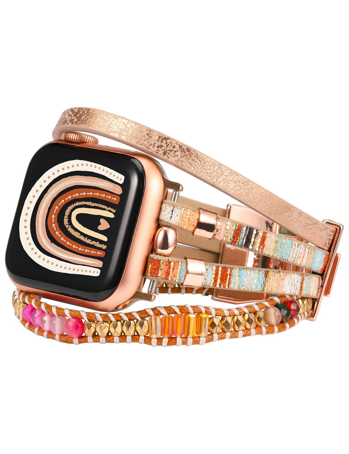 TOYOUTHS Compatible With Apple Watch Band Bracelet Multi-Strand Leather Sparkle Braided Wrap with Beaded Boho Bling Jewelry Dressy 41mm 40mm 38mm Band for iwatch Series SE 8 7 6 5 4 3 2 1
