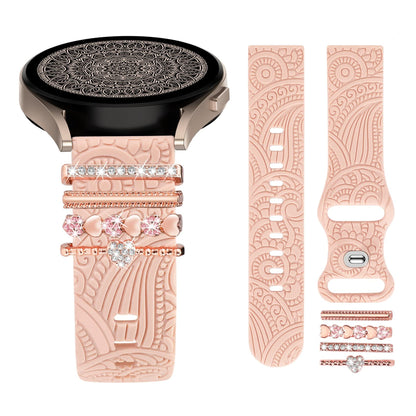 TOYOUTHS Decorative Ring Loop Compatible with Samsung Galaxy Watch 4 & 5 40mm 44mm Band Charms, Glitter Boho Engraved Silicone Straps for Watch 5 Pro/Watch 4 Classic/Watch 3 41mm/Active 2