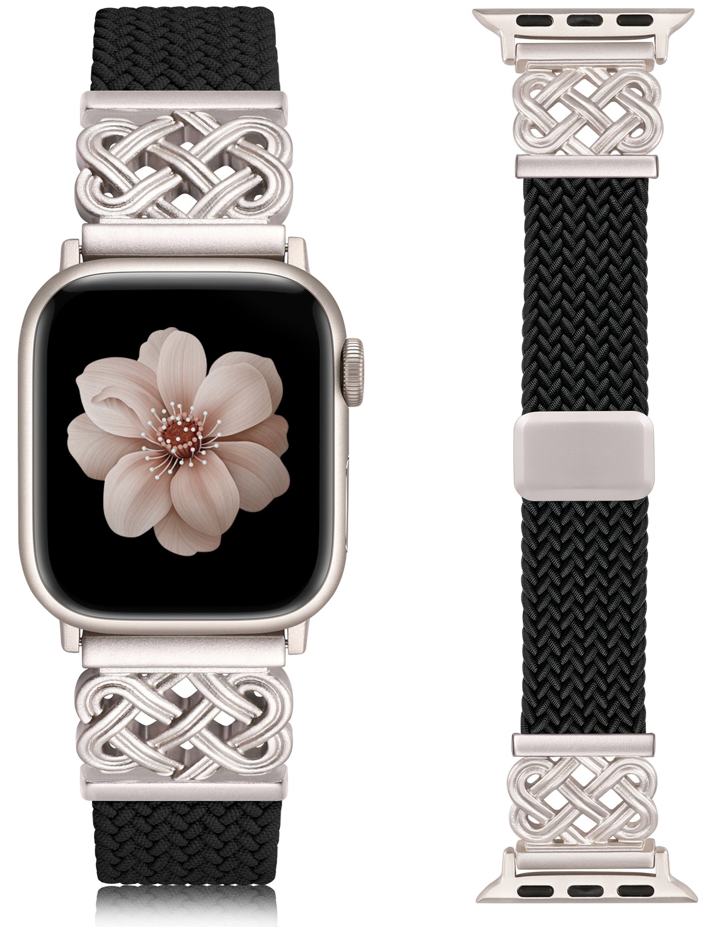 Braided Magnetic Band Compatible with Apple Watch Bands 38/40/41/42/44/45/46/49mm Women Men, Celtic Knot Stretchy Elastic Nylon Fabric Woven Strap for iWatch Series 11 10 9 8 7 6 5 4 SE/Ultra 3 2 1