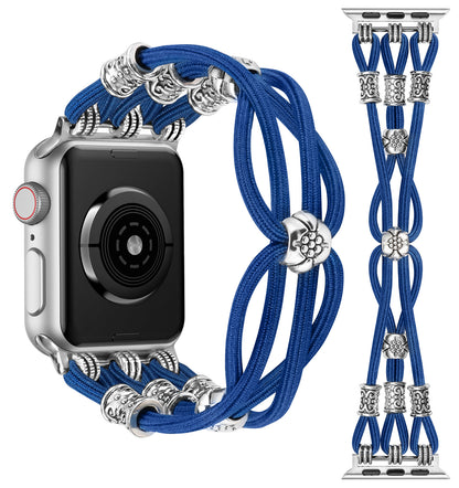 Beaded Bracelet Compatible with Apple Watch Band 41mm 40mm 38mm 49mm 45mm 44mm 42mm Women, Boho Western Dressy Elastic Stretchy Fancy Charms Solo Loop Strap for iWatch Series 8/SE/Ultra/7/6/5/4/3/2/1
