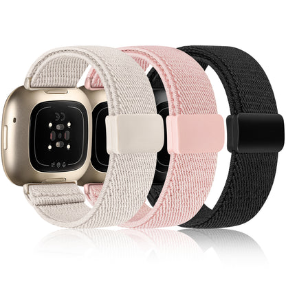 3 Pack Magnetic Stretchy Nylon Band for Fitbit Versa 4/Fitbit Versa 3/Sense 2/Sense