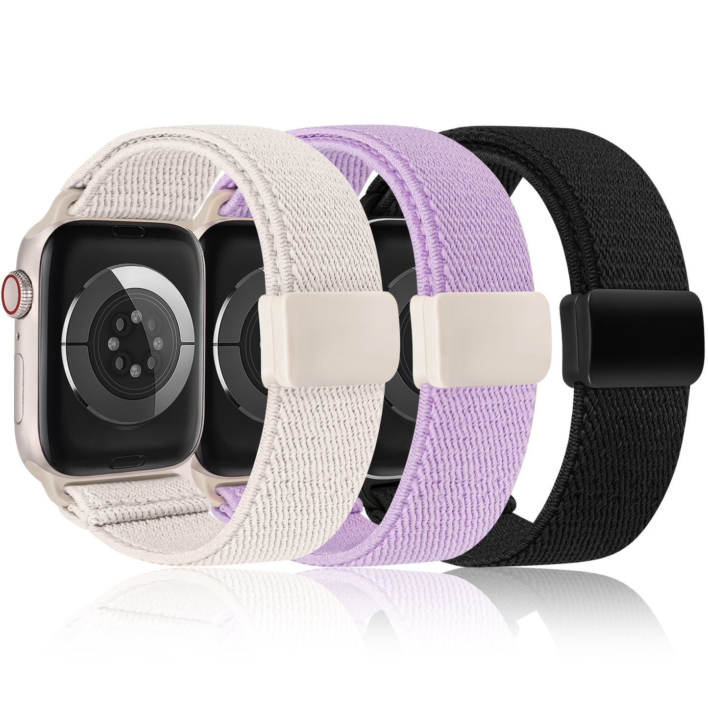 3 Pack Stretchy Loop Band with Magnetic Clasp Compatible with Apple Watch Band 40mm 38mm 41mm 42mm 44mm 45mm 46mm 49mm, Nylon Braided Elastic Strap for iWatch Series 10 9 8 7 6 SE 5 4 3 Ultra 2 1