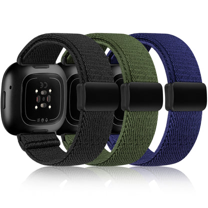 3 Pack Magnetic Stretchy Nylon Band for Fitbit Versa 4/Fitbit Versa 3/Sense 2/Sense