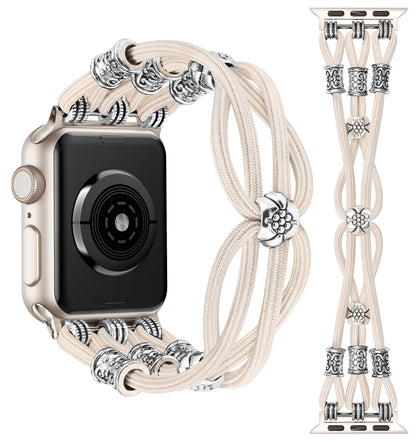 Beaded Bracelet Compatible with Apple Watch Band 41mm 40mm 38mm 49mm 45mm 44mm 42mm Women, Boho Western Dressy Elastic Stretchy Fancy Charms Solo Loop Strap for iWatch Series 8/SE/Ultra/7/6/5/4/3/2/1