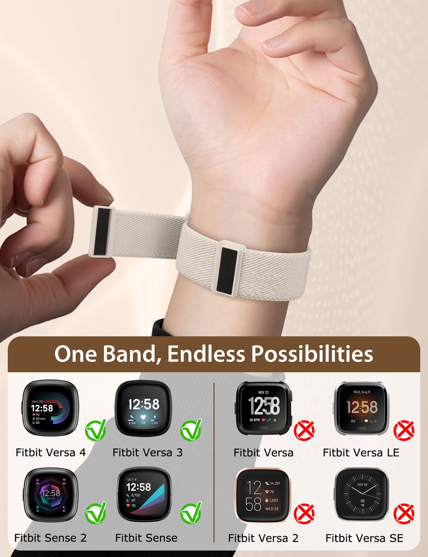 TOYOUTHS 3 Pack Magnetic Stretchy Band Compatible with Fitbit Versa 4/Fitbit Versa 3/Sense 2/Sense, Soft Elastic Bracelet Nylon Braided Sport Loop Strap for Women Men