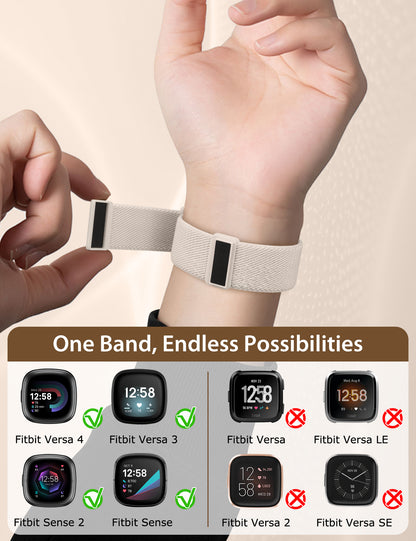 3 Pack Magnetic Stretchy Nylon Band for Fitbit Versa 4/Fitbit Versa 3/Sense 2/Sense