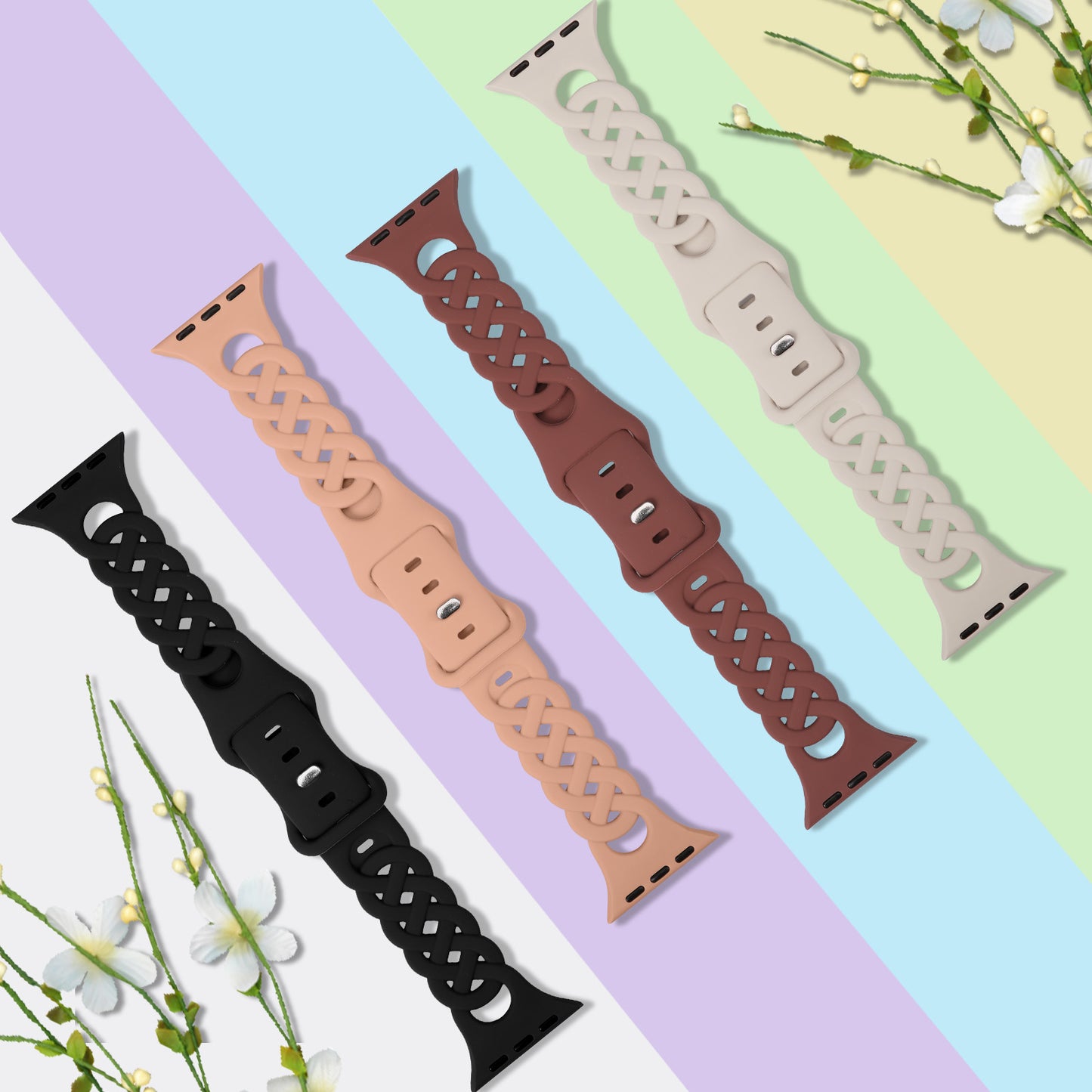 4 Pack Braided Silicone Bands for Apple Watch Band | Celtic Thin Lace Sport Strap