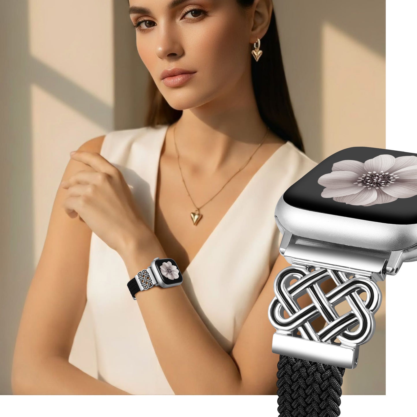 Thin Braided Magnetic Band for Apple Watch Band | Slim Celtic Metal Stretchy Strap