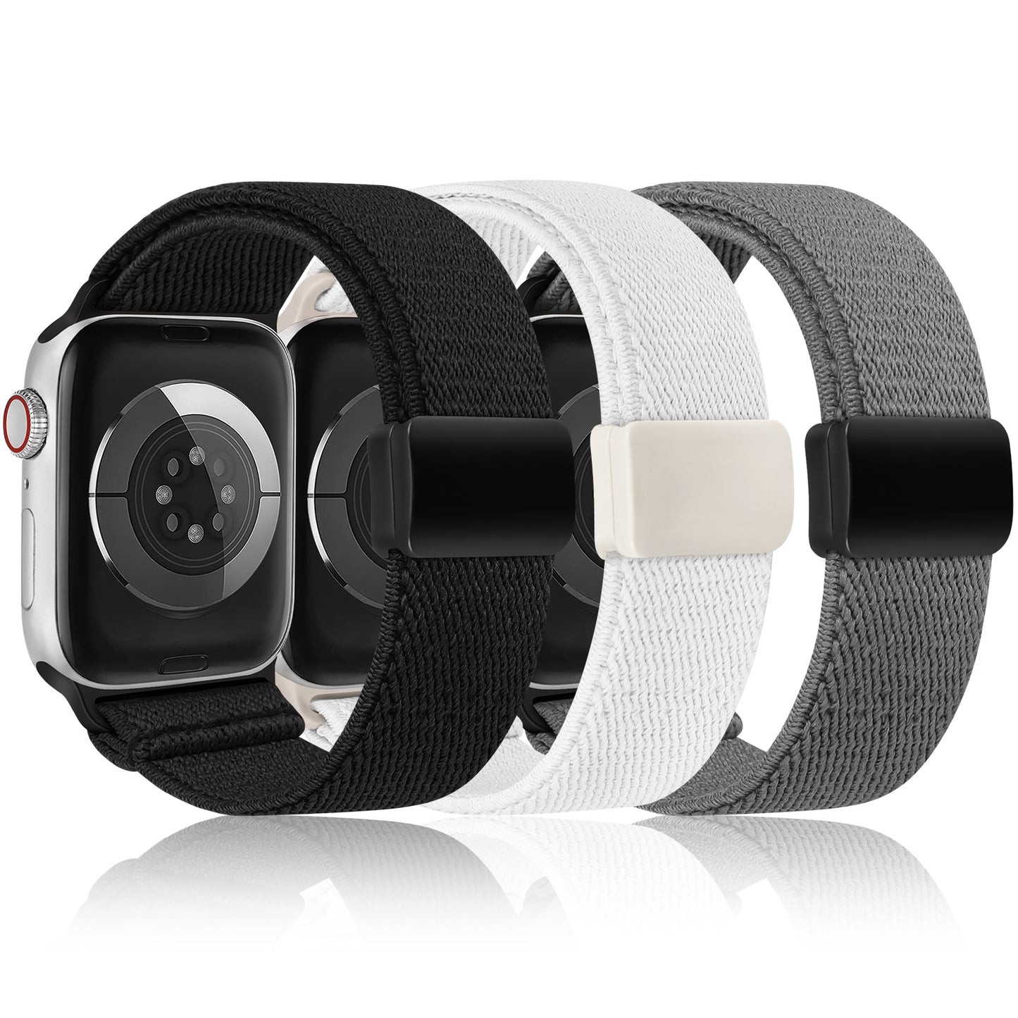 3 Pack Stretchy Loop Band with Magnetic Clasp Compatible with Apple Watch Band 40mm 38mm 41mm 42mm 44mm 45mm 46mm 49mm, Nylon Braided Elastic Strap for iWatch Series 10 9 8 7 6 SE 5 4 3 Ultra 2 1