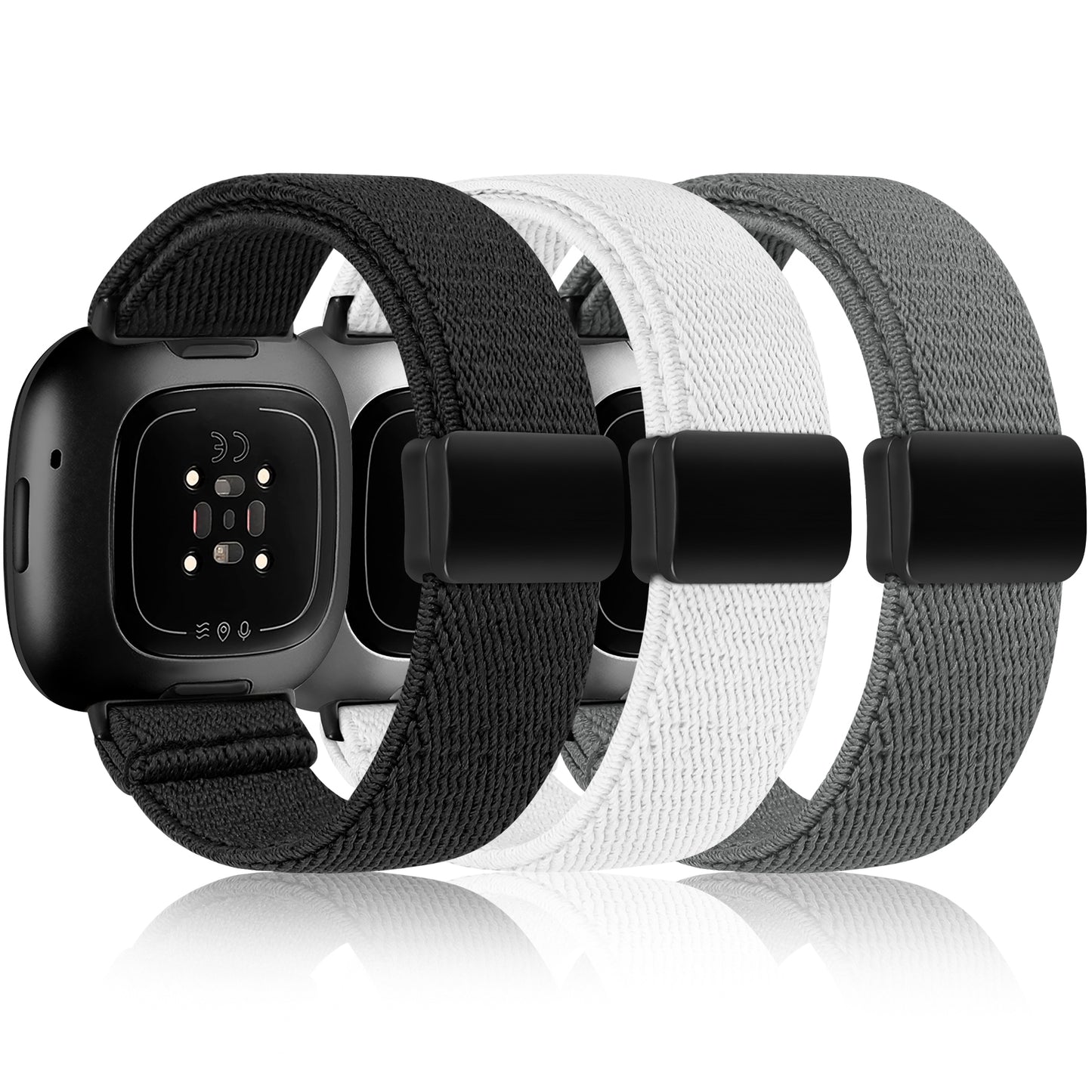 TOYOUTHS 3 Pack Magnetic Stretchy Band Compatible with Fitbit Versa 4/Fitbit Versa 3/Sense 2/Sense, Soft Elastic Bracelet Nylon Braided Sport Loop Strap for Women Men