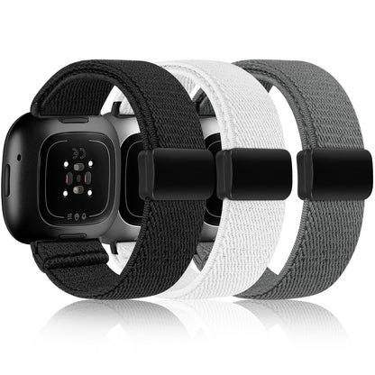3 Pack Magnetic Stretchy Nylon Band for Fitbit Versa 4/Fitbit Versa 3/Sense 2/Sense
