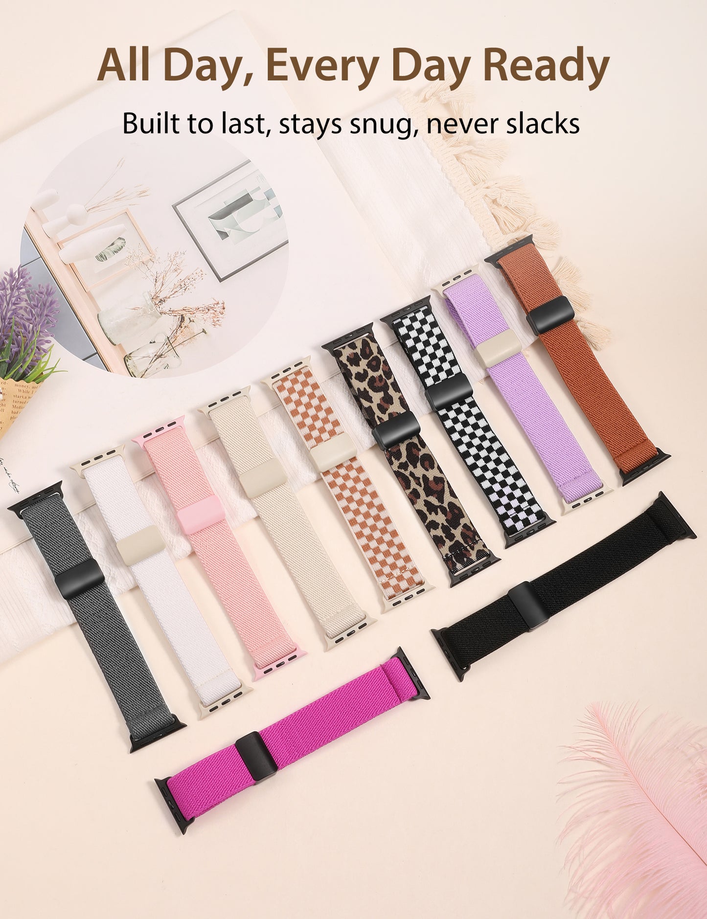 3 Pack Stretchy Loop Band with Magnetic Clasp Compatible with Apple Watch Band 40mm 38mm 41mm 42mm 44mm 45mm 46mm 49mm, Nylon Braided Elastic Strap for iWatch Series 10 9 8 7 6 SE 5 4 3 Ultra 2 1