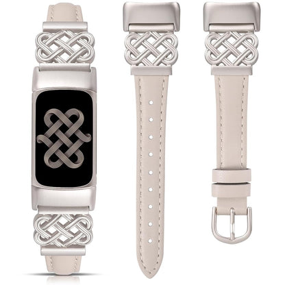 Slim Dressy Celtic Knot Leather Band for Fitbit Charge 6/Fitbit Charge 5 Band Women