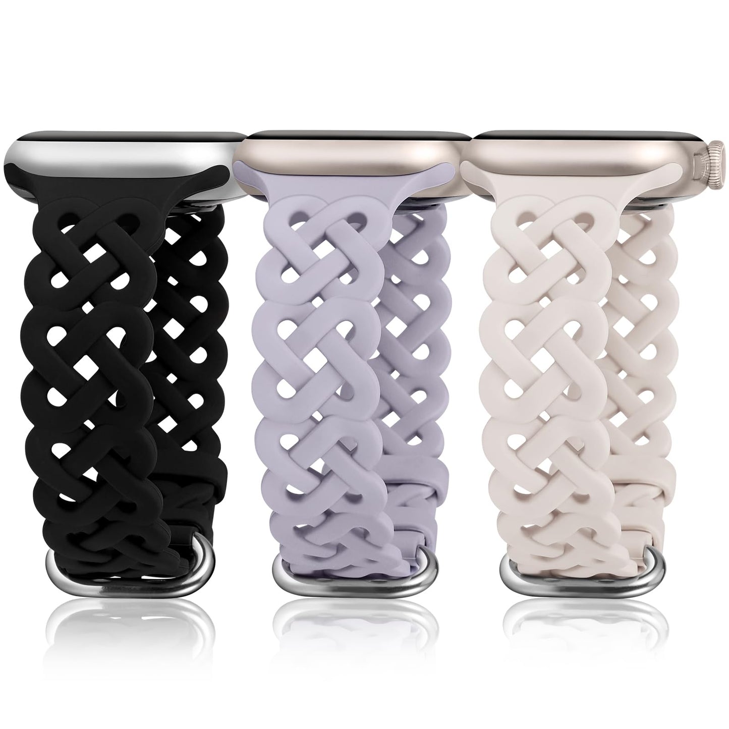TOYOUTHS Celtic Knot Silicone Bands Compatible with Apple Watch Band 42/41/40/38/44/45/46/49mm Women, 3 Pack Sport Cute Slim Braided Hollow-out Strap for iWatch Series 10/9/8/7/6/5/4/3/SE/Ultra 2