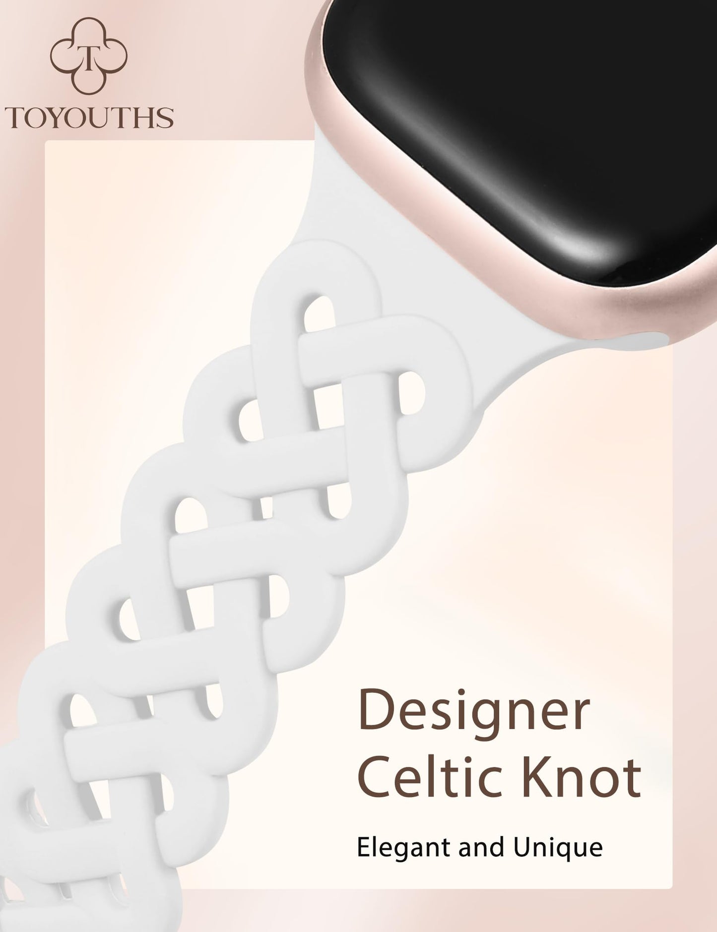 TOYOUTHS Celtic Knot Silicone Bands Compatible with Apple Watch Band 42/41/40/38/44/45/46/49mm Women, 3 Pack Sport Cute Slim Braided Hollow-out Strap for iWatch Series 10/9/8/7/6/5/4/3/SE/Ultra 2