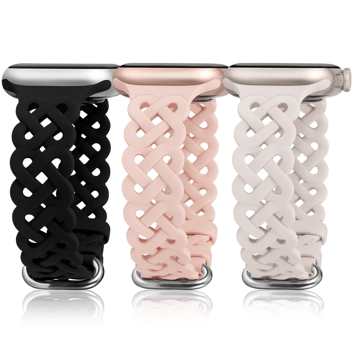 TOYOUTHS Celtic Knot Silicone Bands Compatible with Apple Watch Band 42/41/40/38/44/45/46/49mm Women, 3 Pack Sport Cute Slim Braided Hollow-out Strap for iWatch Series 10/9/8/7/6/5/4/3/SE/Ultra 2