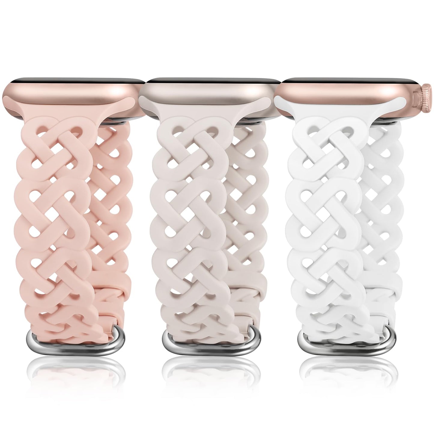 TOYOUTHS Celtic Knot Silicone Bands Compatible with Apple Watch Band 42/41/40/38/44/45/46/49mm Women, 3 Pack Sport Cute Slim Braided Hollow-out Strap for iWatch Series 10/9/8/7/6/5/4/3/SE/Ultra 2