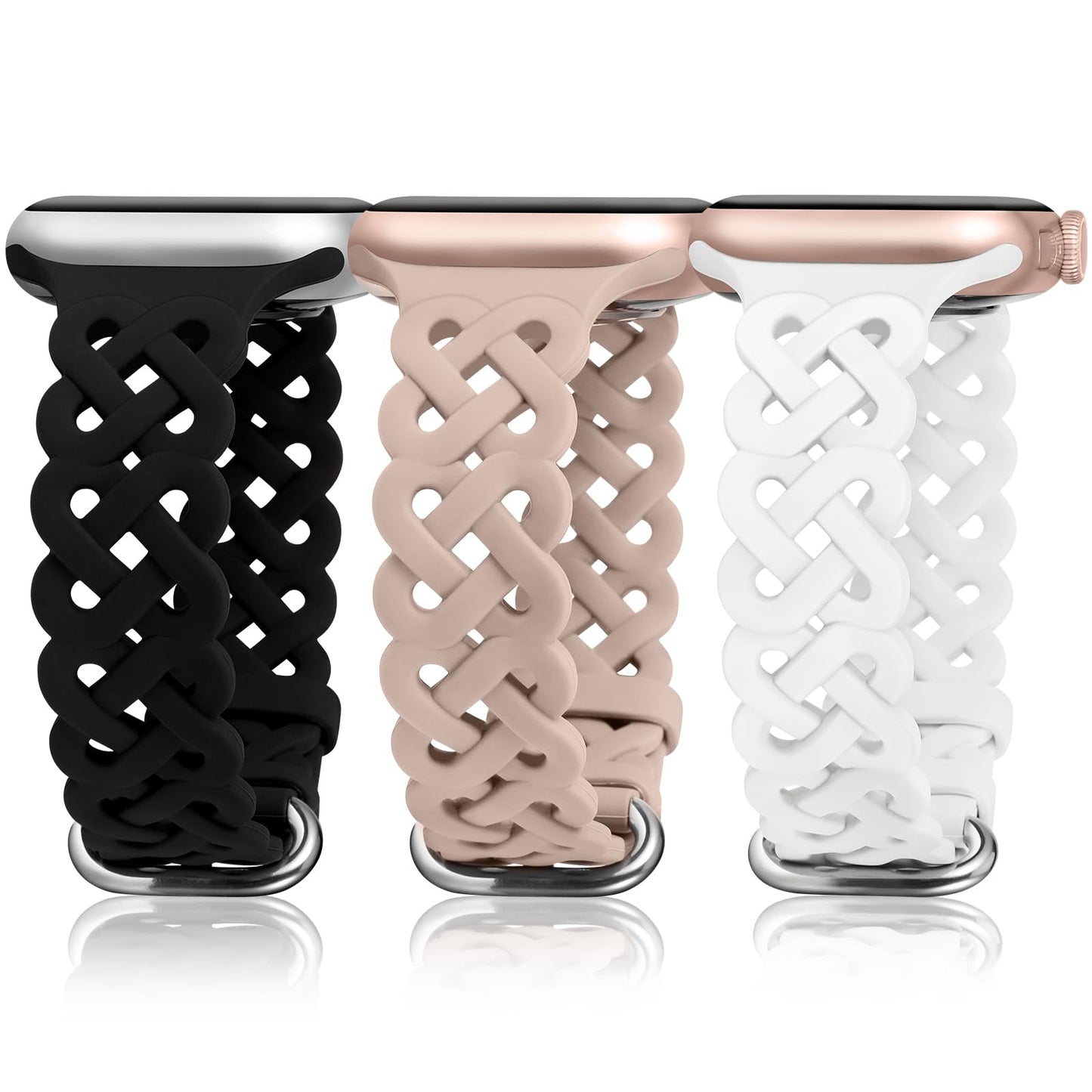 TOYOUTHS Celtic Knot Silicone Bands Compatible with Apple Watch Band 42/41/40/38/44/45/46/49mm Women, 3 Pack Sport Cute Slim Braided Hollow-out Strap for iWatch Series 10/9/8/7/6/5/4/3/SE/Ultra 2