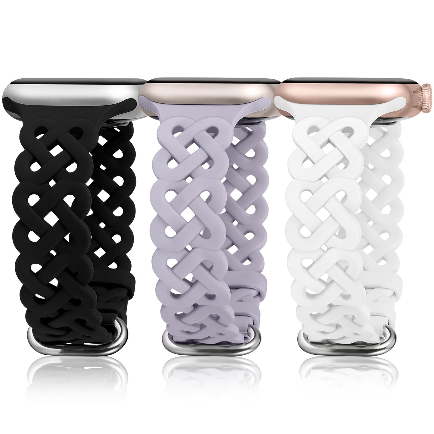 TOYOUTHS Celtic Knot Silicone Bands Compatible with Apple Watch Band 42/41/40/38/44/45/46/49mm Women, 3 Pack Sport Cute Slim Braided Hollow-out Strap for iWatch Series 10/9/8/7/6/5/4/3/SE/Ultra 2
