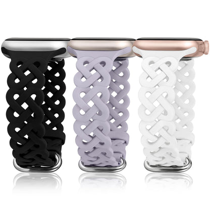 TOYOUTHS Celtic Knot Silicone Bands Compatible with Apple Watch Band 42/41/40/38/44/45/46/49mm Women, 3 Pack Sport Cute Slim Braided Hollow-out Strap for iWatch Series 10/9/8/7/6/5/4/3/SE/Ultra 2