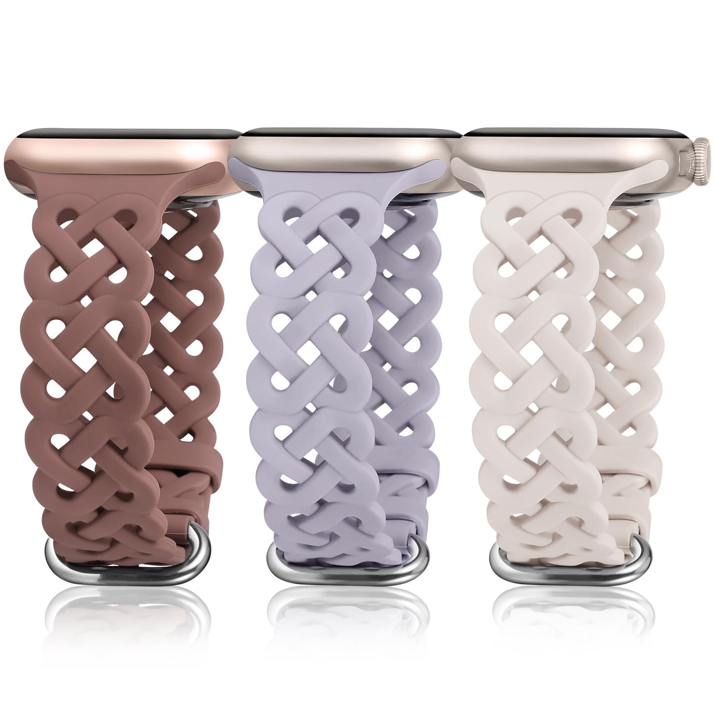 TOYOUTHS Celtic Knot Silicone Bands Compatible with Apple Watch Band 42/41/40/38/44/45/46/49mm Women, 3 Pack Sport Cute Slim Braided Hollow-out Strap for iWatch Series 10/9/8/7/6/5/4/3/SE/Ultra 2