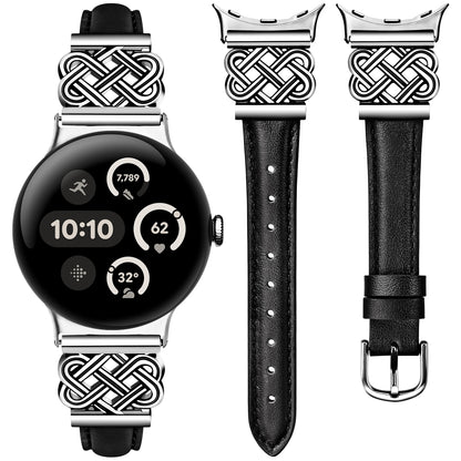 TOYOUTHS Celtic Knot Leather Band Compatible with Google Pixel Watch 3 41mm/Pixel Watch 2/Pixel Watch 1 Band Women, Slim Dressy Thin Fashion Designer Premium Leather Strap for Pixel 3 2 1 Smartwatch