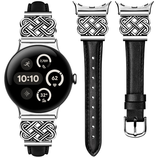 TOYOUTHS Celtic Knot Leather Band Compatible with Google Pixel Watch 3 41mm/Pixel Watch 2/Pixel Watch 1 Band Women, Slim Dressy Thin Fashion Designer Premium Leather Strap for Pixel 3 2 1 Smartwatch