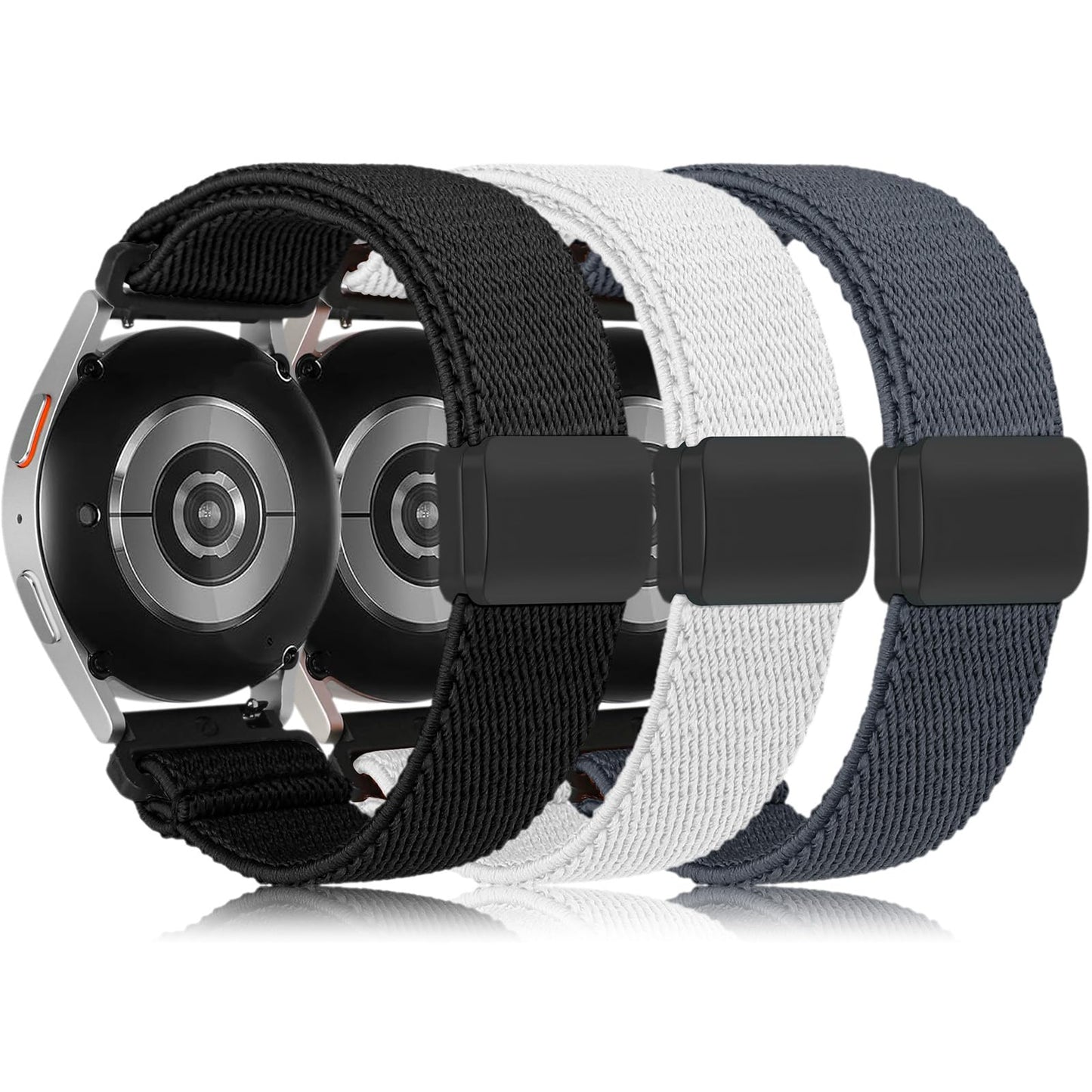 TOYOUTHS 3 Pack Magnetic Stretchy Band Compatible with Samsung Galaxy Watch 7/6/5/4/FE/Active 2 40m 44mm/Watch 6/4 Classic/5 Pro 45mm, 20mm Wristband Elastic Nylon Braided Sport Strap Women Men