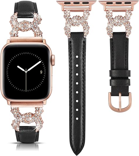 TOYOUTHS Leather Band Compatible with Apple Watch Bands for Women 38/40/41/42/44/45/49mm Ultra Dressy Designer Diamond Interlock Buckle Thin Leather Strap for iWatch Band SE Series 9/8/7/6/5/4/3/2/1